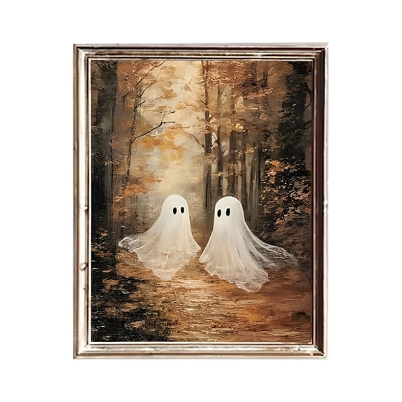 MOQIN Halloween Wall Art Prints - Gold Framed Vintage Halloween Wall Art, Rustic Landscape Wall Decor, Cute Ghost Decor Wall Art, Aesthetic Halloween Wall Decor (8×10 Inch)