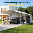 thumbnail image 2 of VENTOPYR 12 ft x 25 ft 2-in-1 Carport with Storage Shed, Heavy Duty Steel Frame Car Canopy with 12" x 3" Tool Shed, White, 2 of 13