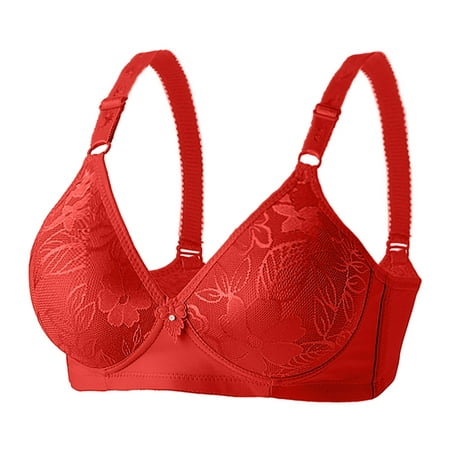 

Fabiurt Women s Bra Women s Comfortable And New Women s Middle And Old Age No Steel Rim Adjustment Gathering Bra Red