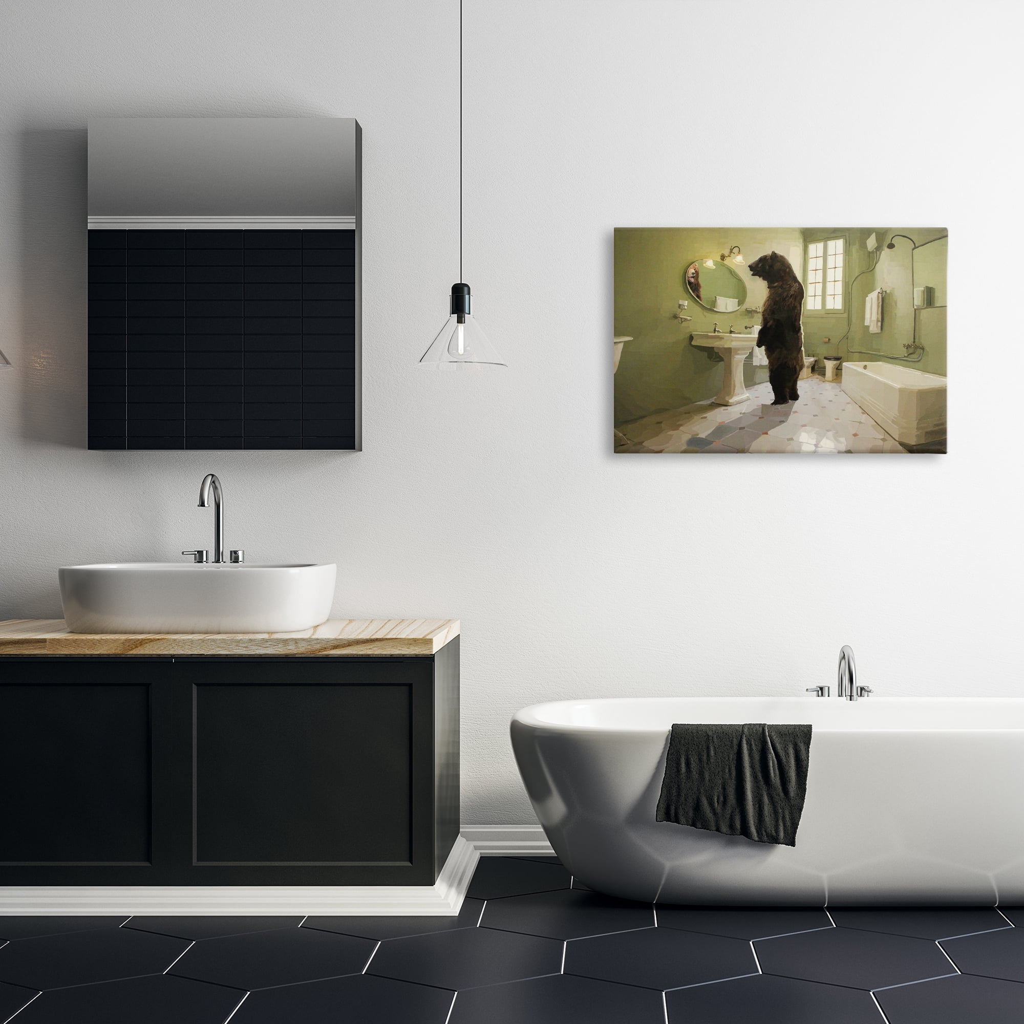 The Houseguest Bear in Bathroom Canvas Wall Art, design by Keith Thomson