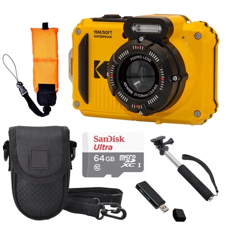 Kodak PIXPRO WPZ2 Digital Camera (Yellow) + Case + Foam Floating Strap - 64GB Kit