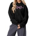 thumbnail image 2 of Women's Fashion Lightweight Long Sleeve Pullover with Pockets Preppy Graphic Hoodie with Bow Print for Comfortable Fit,Black,S, 2 of 8