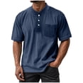 thumbnail image 5 of Fnnxeal Mens T-Shirts Short Sleeves Tees with Pocket Big and Tall Shirt Solid Summer Relaxed Fit Casual Dark Blue Shirt for Men Size 3XL, 5 of 6
