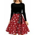 thumbnail image 4 of Christmas Dresses for Women Women's Fashion Temperament Autun And Winter Button Lapel Pocket Long Sleeve Retro Print Dress with Snowflake Christmas Print for Holiday Party,Red,L, 4 of 5
