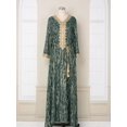 thumbnail image 1 of robe Femme Col en V Ajustée Tissu Estampé à Chaud robe Haut de Gamme (Vert Foncé,S), 1 of 5