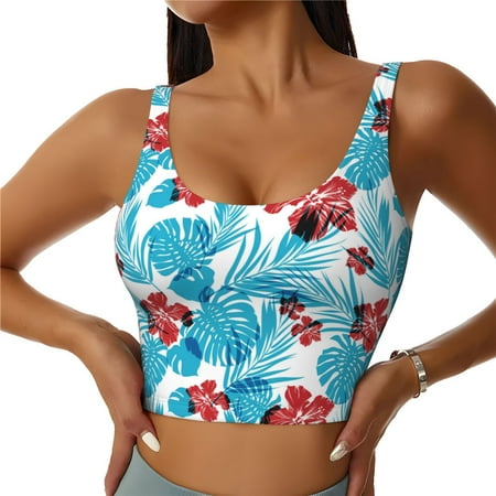 Jgfou Hawaiian Style Print Womens Sports Bra - Padded Workout Sports Bras Crop Tank Top