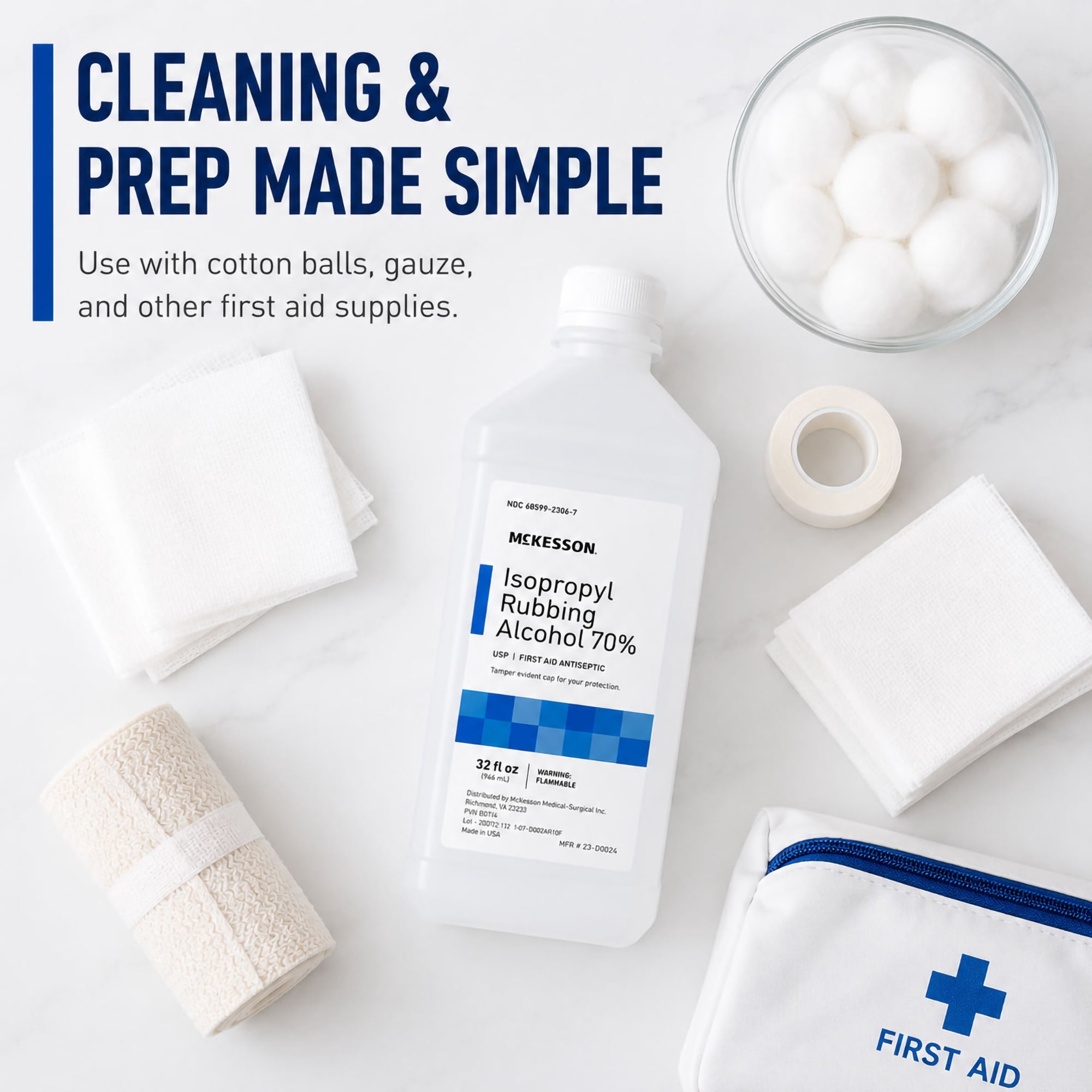 McKesson Isopropyl Rubbing Alcohol - First Aid Antiseptic, 32 oz, 1 count, 12 Packs, 12 Total