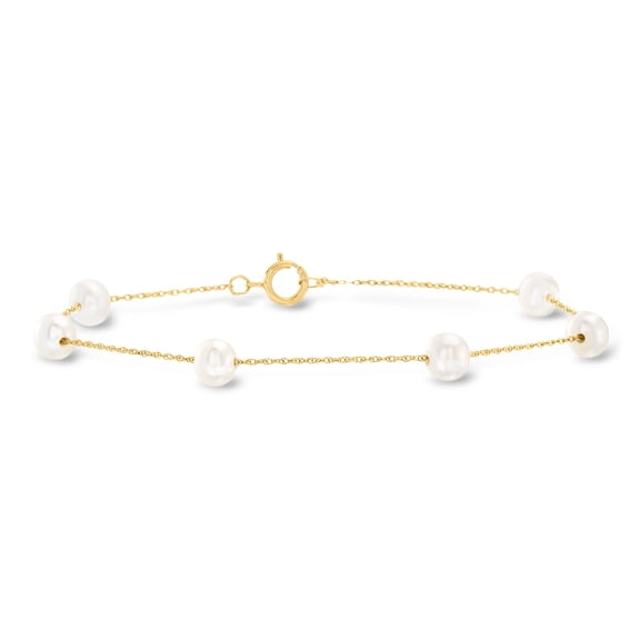 Ross-Simons 5-5.5mm Cultured Pearl Station Bracelet in 14kt Yellow Gold, Women's, Adult