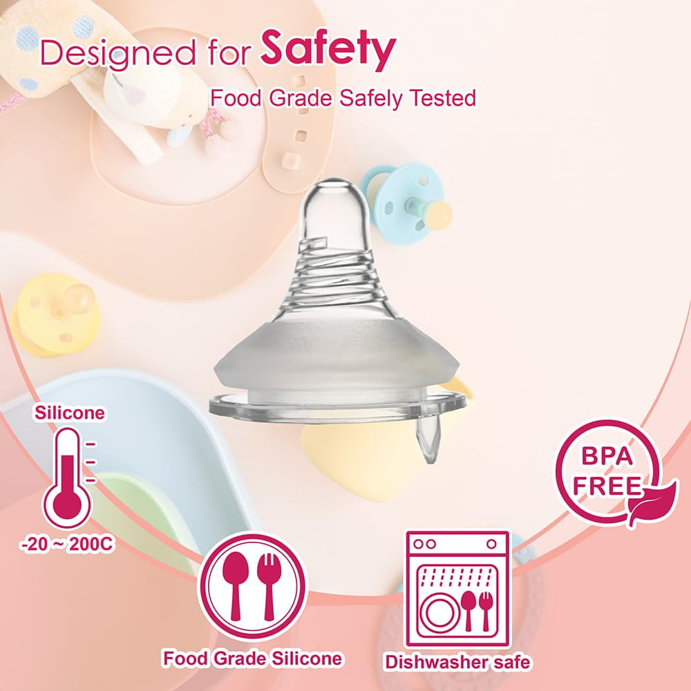 Nenesupply 4pc NaturalFit Baby Bottle Nipple Level 5 Flow 5 Size XL Nipple for 9 Month+. Babies. Wide Neck With Anti Colic Vented Valve Work with Nenesupply NaturalFit Bottles