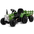 thumbnail image 1 of Costway Tractor para niños de 12 V con remolque, cargador de tierra con control remoto y luces, color verde oscuro, 1 of 3