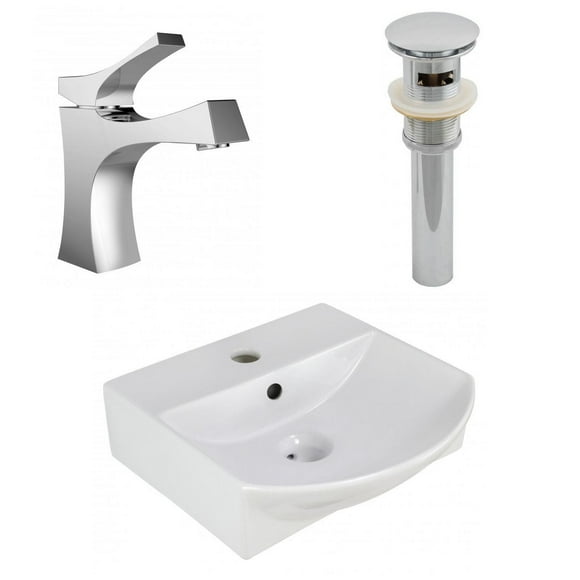 13.75-in. W Wall Mount White Bathroom Vessel Sink Set For 1 Hole Center Faucet AI-26553