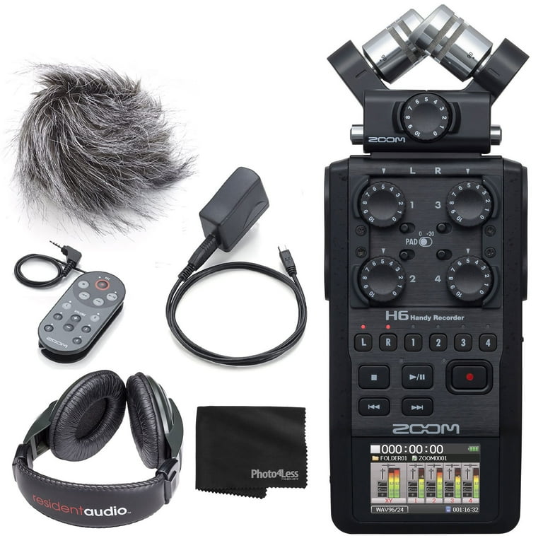 Zoom H6 All Black 6-Input / 6-Track Portable Handy Recorder with Single Mic Capsule (Black) + Zoom APH-6 Accessory Pack + Cleaning Cloth - Top Value Zoom H6 All Black 6-Input / 6-Track Portable Handy Recorder with Single Mic Capsule (Black) + Zoom APH-6 Accessory Pack + Cleaning Cloth - Top Value