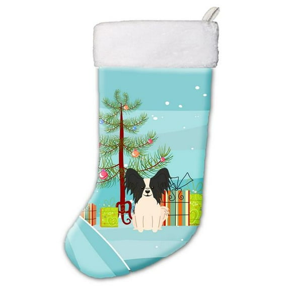 Merry Christmas Tree Papillon Black & White Christmas Stocking