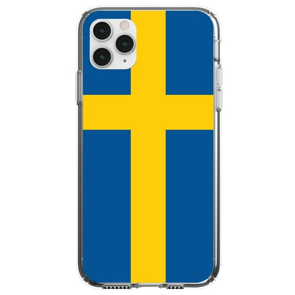 DistinctInk Clear Shockproof Hybrid Case for iPhone 11 Pro (5.8" Screen) - TPU Bumper, Acrylic Back, Tempered Glass Screen Protector - Sweden Flag
