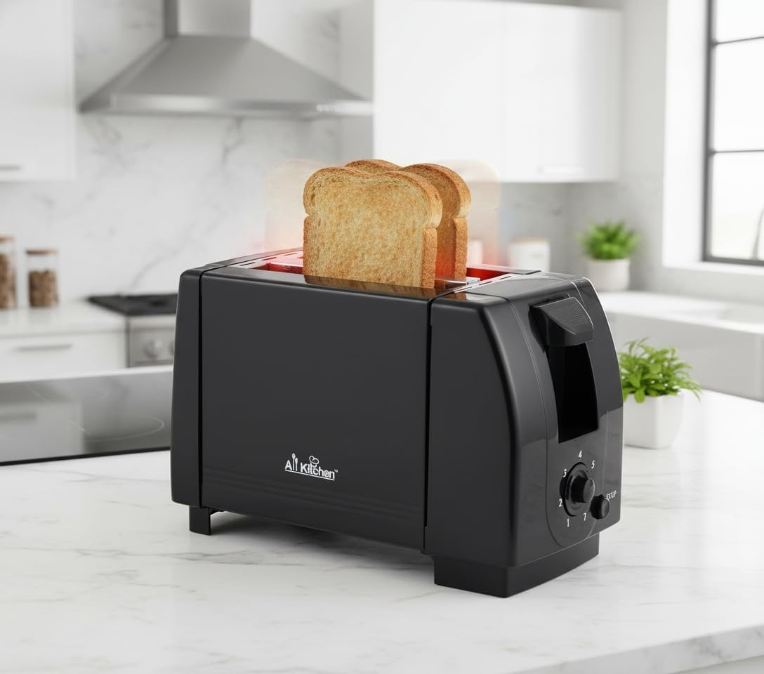 J&V TEXTILES Cool Touch Toaster with 6 Temperature Settings & Extra Wide 1.25" Slots for Bagels, Waffles, Specialty Breads, Puff Pastry, Snacks, ETL Certified, 2 Slices Black