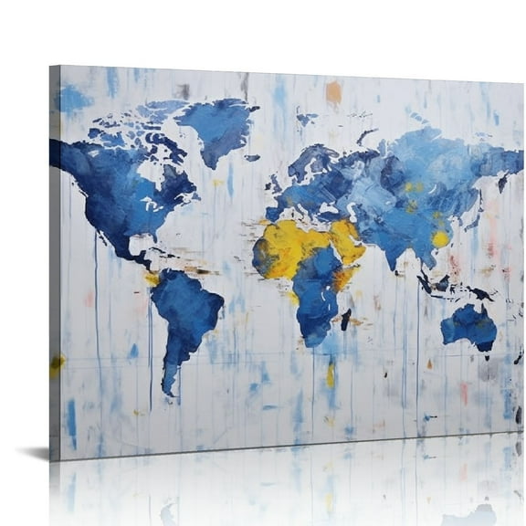 COMIO  World Map Wall Art, World Map Premium Canvas Art Print Office Wall Art Decor Large Maps Picture Artwork
