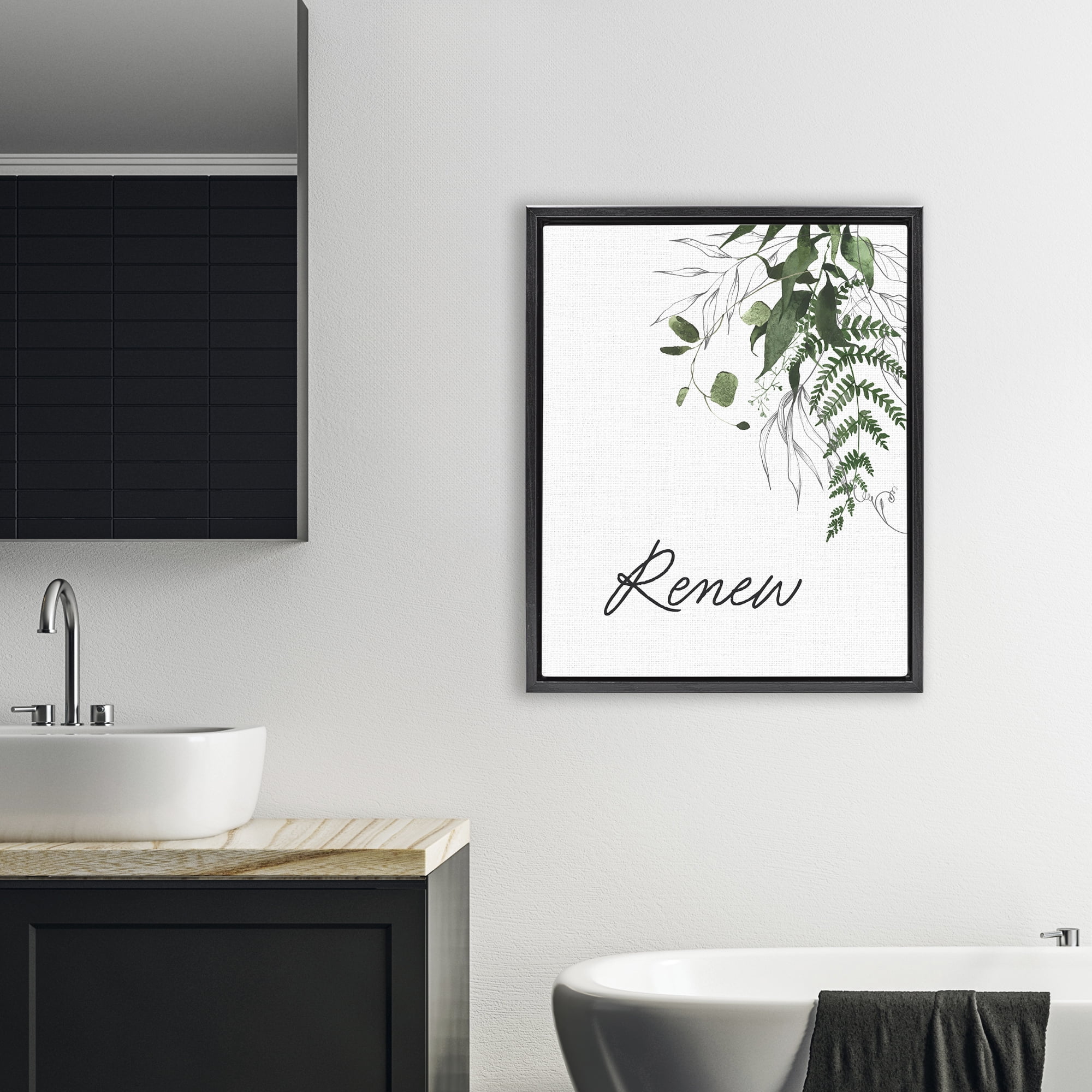 Renew Ferns & Botanicals Black Framed Floater Canvas Wall Art, design by Lettered and Lined