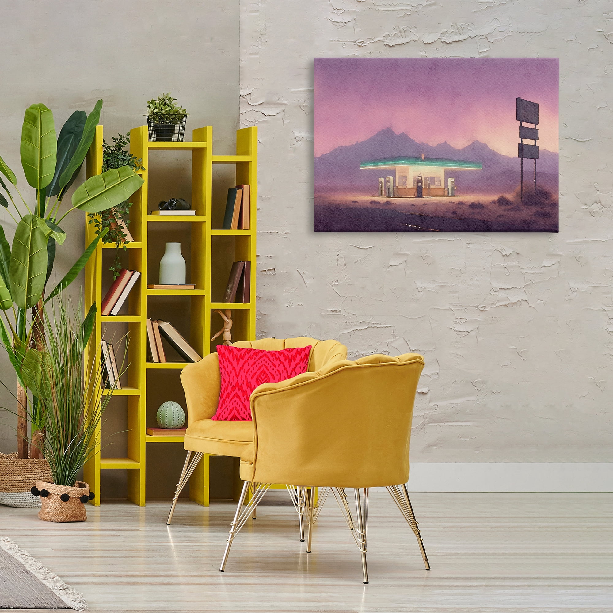 Stupell Industries Desert Gas Station Scenic & Cityscapes Painting Wrapped Canvas Art Print Wall Art, 36 x 24
