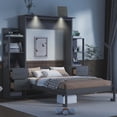 thumbnail image 2 of Full Size Murphy Bed Wall Bed with  Side Cabinet Storage Shelves, Drawers and LED Lights, Wood Foldable Platform Bed Vertical Wall for Bedroom Guest Room Home Office, Gray, 2 of 9