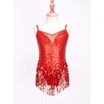 thumbnail image 3 of Miutii Kids Girls Sleeveless Latin Salsa Tango Ballet Fringed Tassel Dress Shiny Leotard with Headwear Red 6, 3 of 7