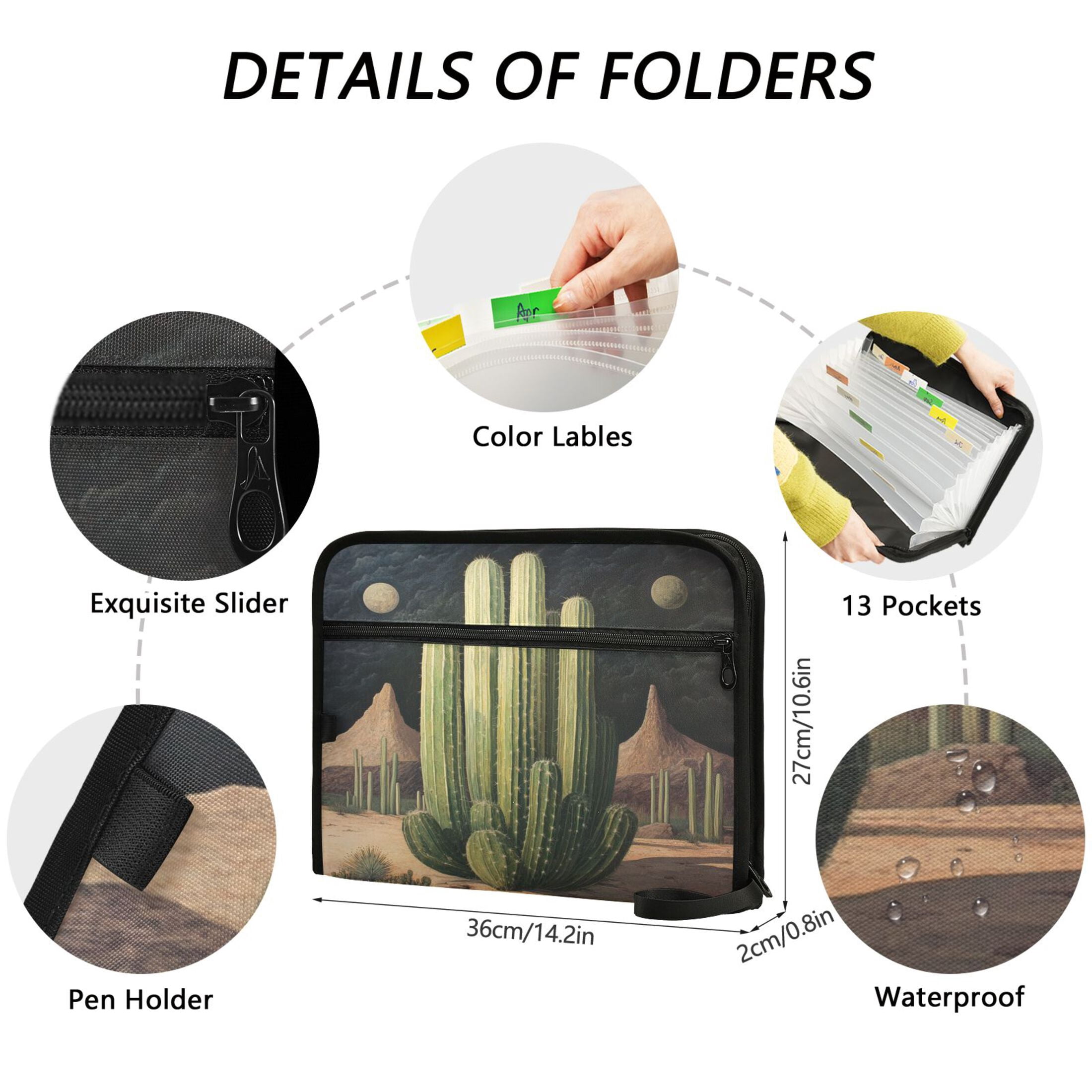 WOBOGO Eldritch Cactus Expanding File Folder Letter Size Accordion Filing Organizer 13 Pocket Separate Organ Pocket