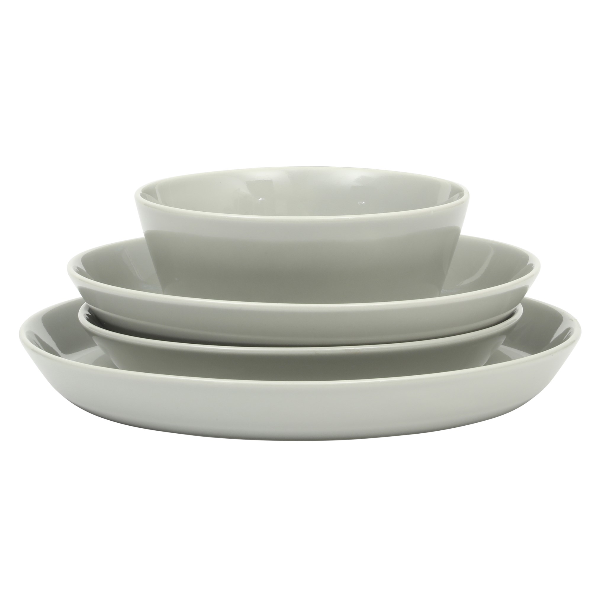 Gibsn Home Summer Shades 16 Piece Plates and Bowls Dishes Service for 4 Porcelain Dinnerware Set - Grey
