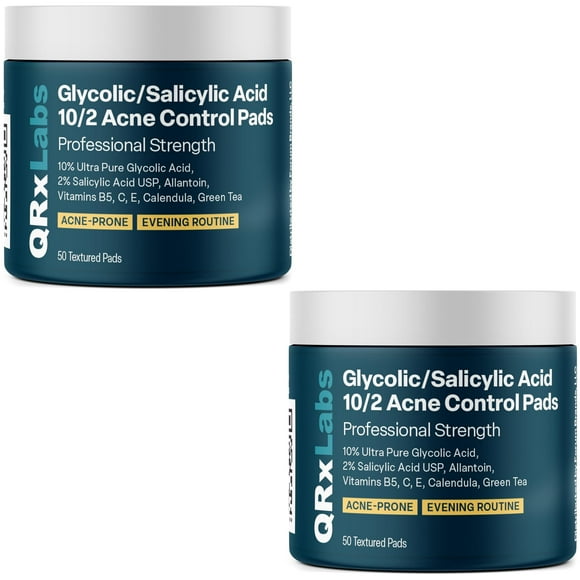 Almohadillas para el control del acné QRxLabs con ácido glicólico/salicílico 10/2, paquete de 2