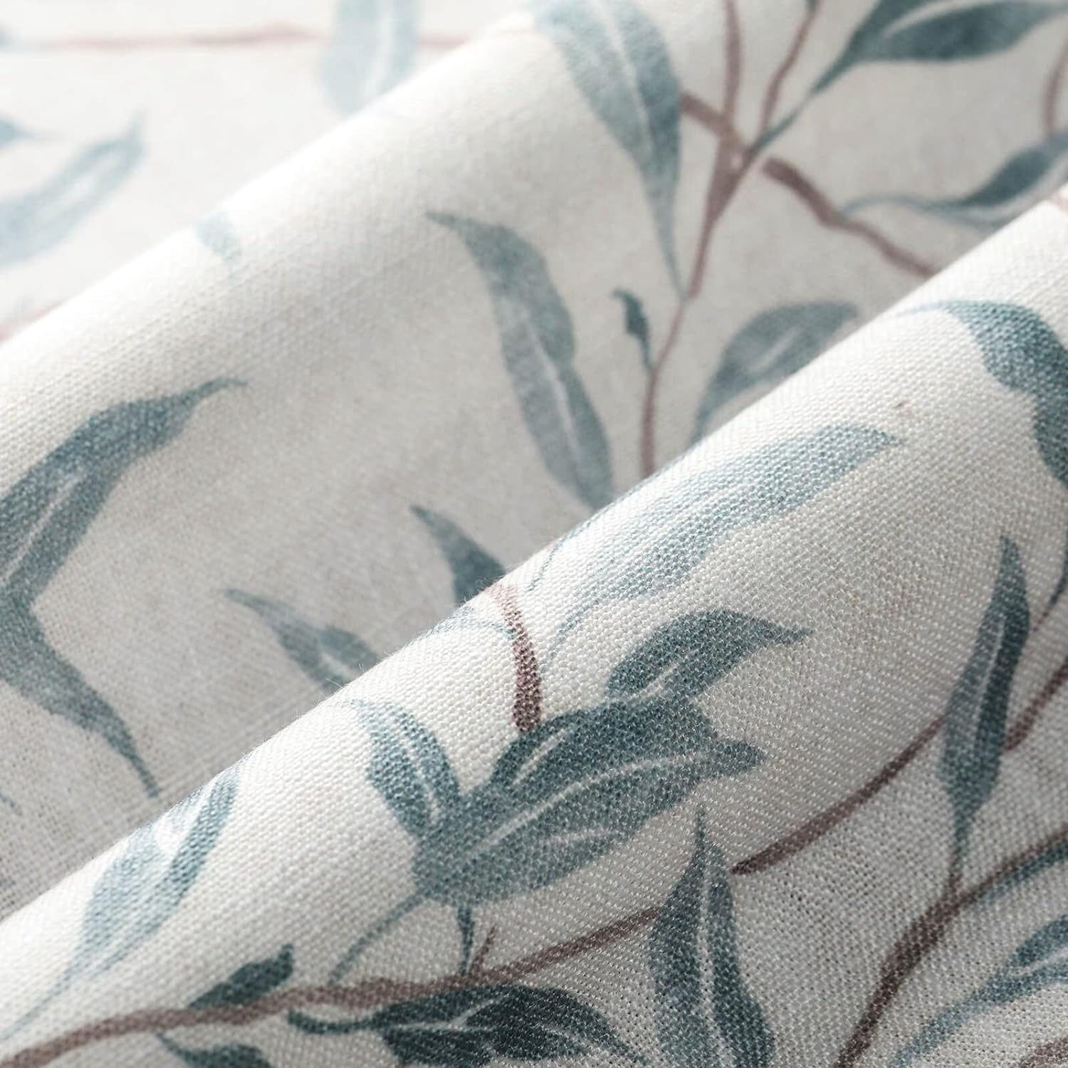 Kitchen Curtains 24 Inch Length, Green Leaves Print Linen Texture Short Tier Curtains Rod Pocket Valances for Dining Room, 27.5 x 24, 2 Panels