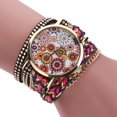 thumbnail image 1 of Reloj de pulsera tejido de múltiples capas para mujer Reloj de pulsera de cuarzo de aleación con esfera floral (rojo rosa), 1 of 4
