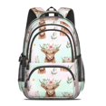 thumbnail image 2 of Highland Cow and Flower Print Backpack for School, Cute School Bag with Adjustable Shoulder Straps and Padded Back, 16.9"x12.6"x5.9", 2 of 5