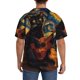 thumbnail image 3 of Balery Starry Night Cat Guitarist Camisa Casual de Manga Corta con Botones para Hombre, Texturizada, Estilo Cubano, para Playa, Verano-3X-Large, 3 of 5