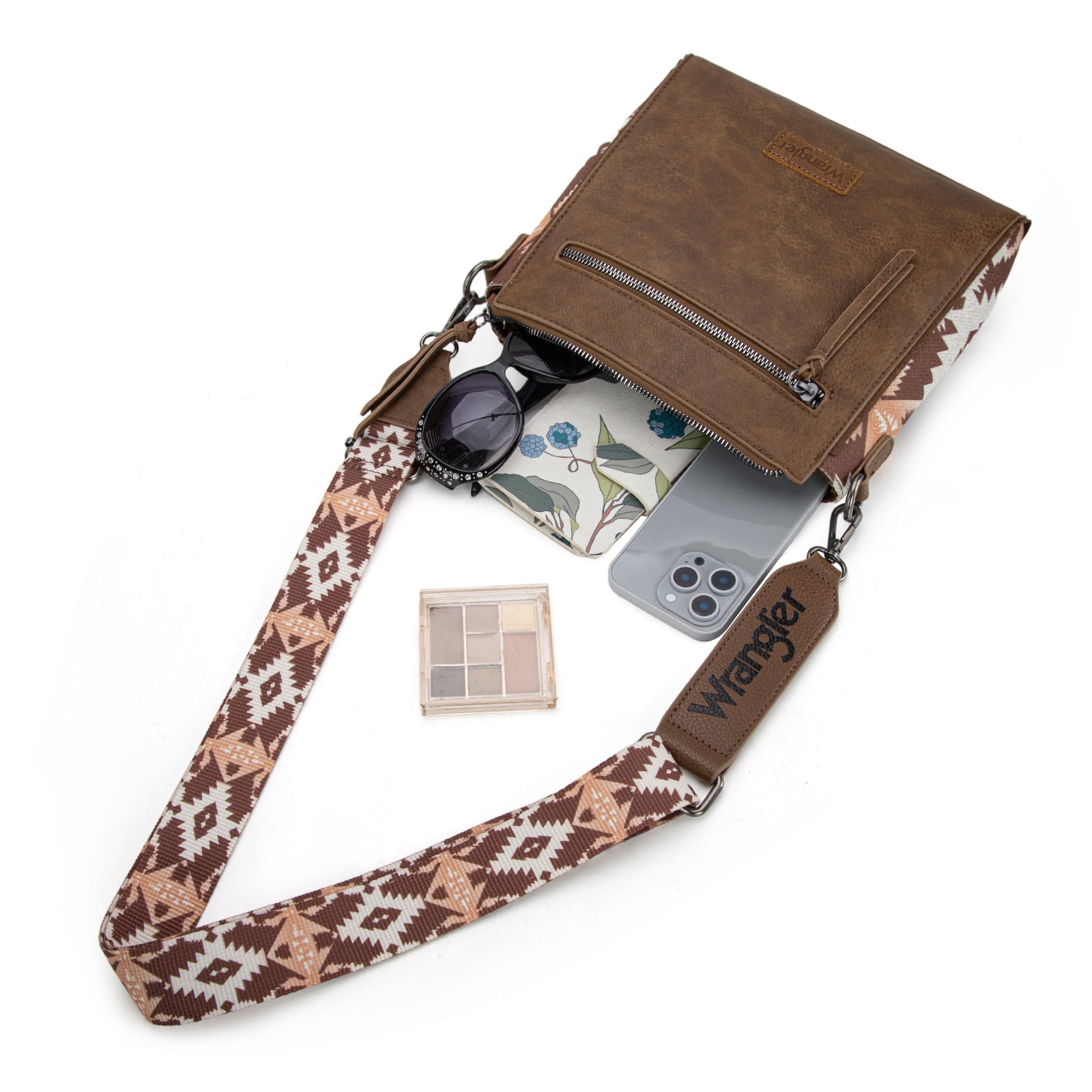 Wrangler Aztec Crossbody Bags Boho Shoulder for Women, Light Coffee