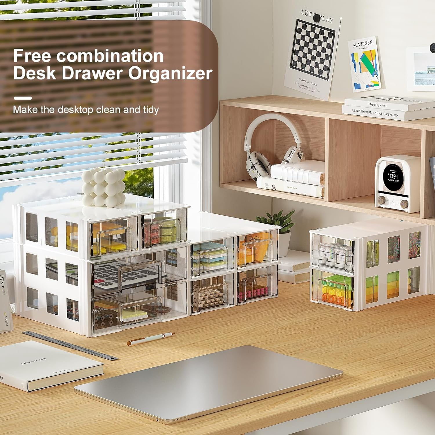 Desk organizer and accessories with 10 clear drawers,Office desk accessories storage,Makeup organizer,Modular Desktop organizer with drawers for Cosmetics,Office,Medicine,Jewelry,Craft (10pc)
