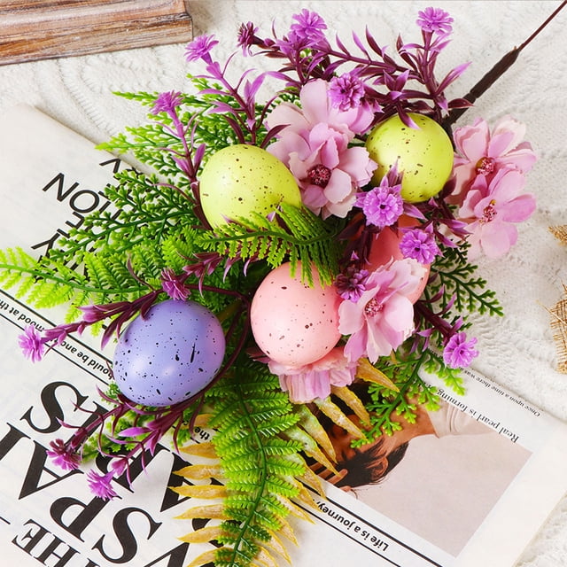 Easter Egg Floral Picks Artificial Flower Stems 16 Inch, Plastic Egg Bouquet for Wreath Arrangement, Spring Home Decor for Easter Tree, Gift for Holiday Party Table Centerpiece Vase Decoration