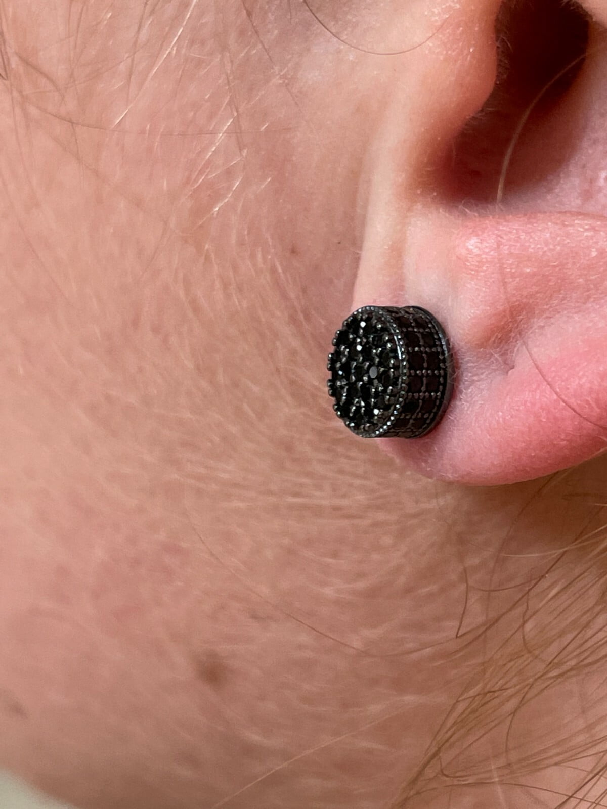 Divine Creation 1.20 Ct Round Cut Black Diamond Cluster Screw Back Mens Stud Earrings 14K Black Gold Plated 925 Sterling Silver