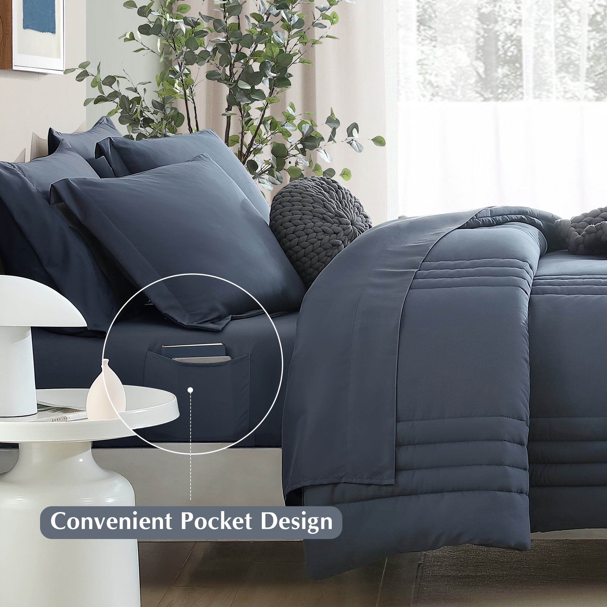Amberspace 7-piece Bed in a Bag Comforter Set with Sheets,Blue Gray,Full