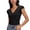 #0011-Black, variant on Women's Ruffle Short Sleeve V Neck Top Form Fitting Notch Neck Crop Blouse Casual Cute T-Shirt