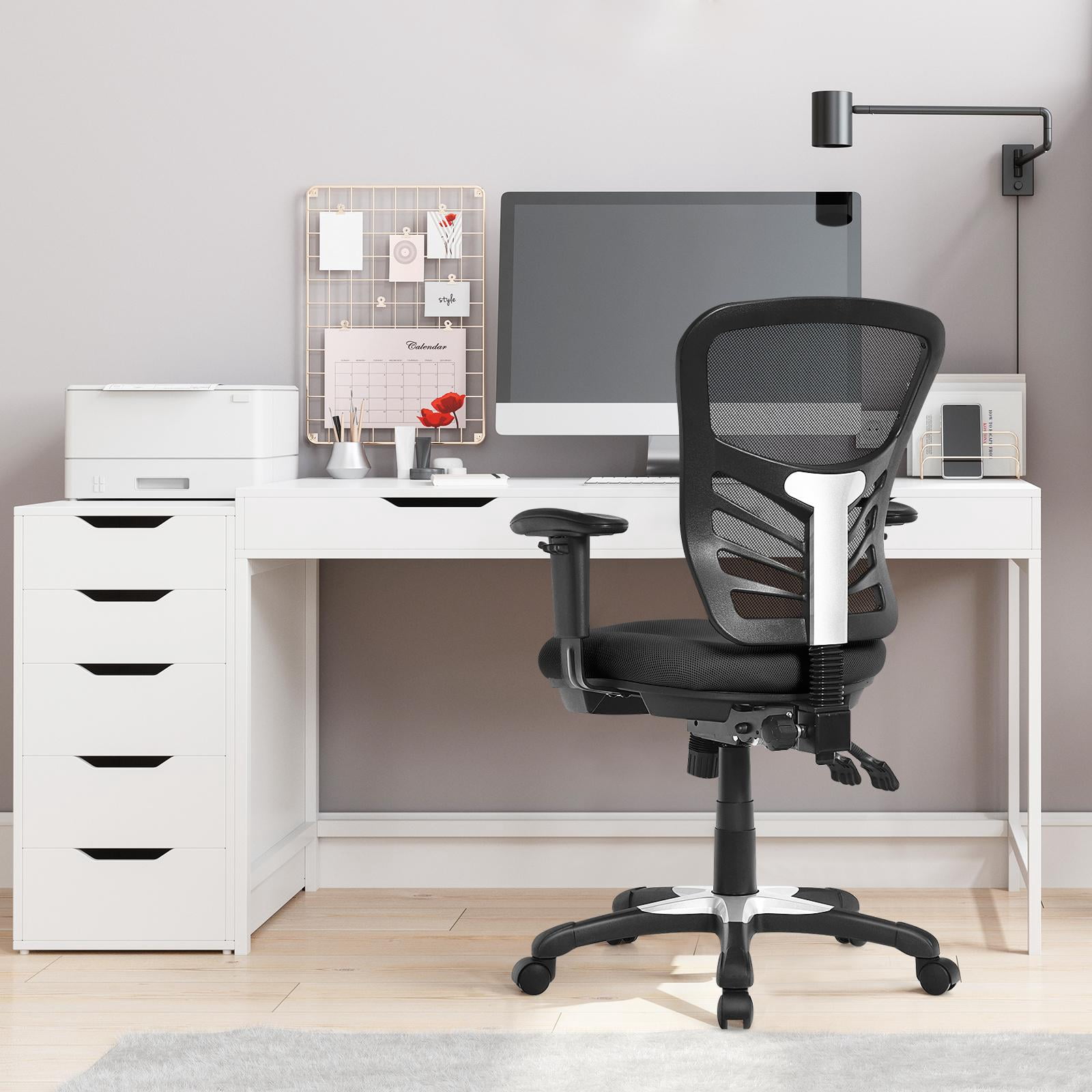 Giantex Mesh Office Chair, 3-Paddle Control, Lumbar Support, Adjustable Armrest and Backrest, Ergonomic Mid-Back Reclining Executive Chair for Working, Gaming (Black)