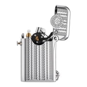 Swiss Retro Soft-Flame Brass Kerosene Lighter,Automatic Ignition, Refillable, Safety Lock, Electroplated, Engraving, Luxury, Collectible, Gift for Husband, Thorens Gen 1 Single Claw Water Ripple