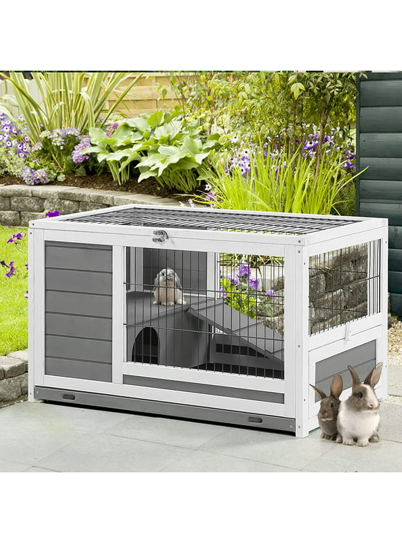 YODOLLA Rabbit Hutch Pet House for Small Animals 35.4" Guinea Pig House Rabbit Cage with Run Bunny House Indoor & Outdoor