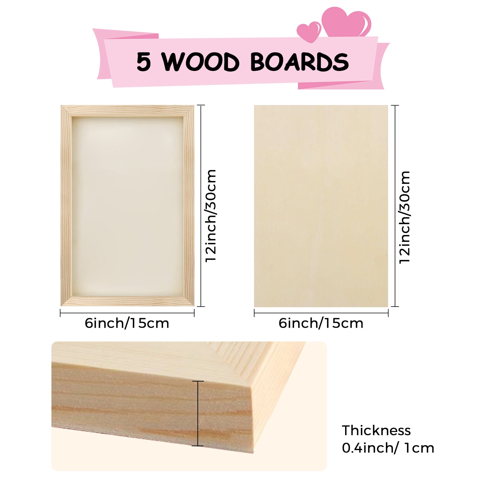 AOBAIWO Unfinished Square Wooden Painting Board 12" x 16" Painting Canvas Art Prints Set of 5