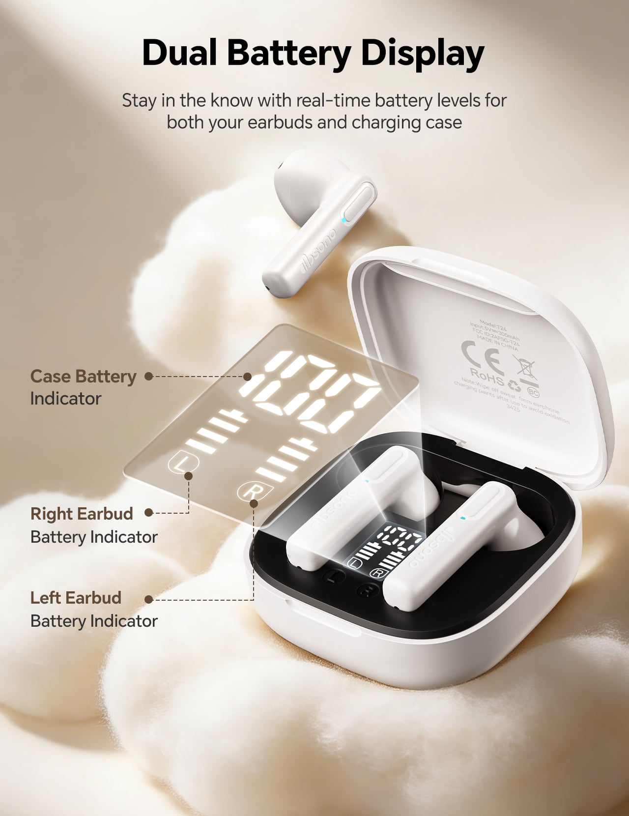 True Wireless Earbuds Bluetooth Headphones: Ultra-Lightweight Bluetooth Earbuds for All-Day Comfort, Waterproof TWS Ear Buds with Mic, 25H Playtime, Earphones for iOS/Android, Work, Commute, Study