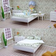 ROZYARD Vintage Iron Bed For 1/12 Scale Dollhouses Decoration Miniature Furniture Model