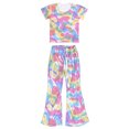 thumbnail image 3 of LiiYii Kids Girls 2Pcs Shiny Hip Hop Dance Tracksuit Sequins Metallic Tees with Flared Pants Colorful 150, 3 of 6
