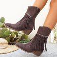 thumbnail image 5 of Miluxas Womens Ankle Fringe Boots Round Toe Wide Calf Flat Tassel Boots Casual Heels Ankle Boots Brown 9(42), 5 of 9