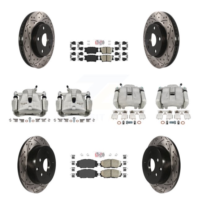 Transit Auto Front Rear Disc Brake Coated Caliper Drilled Slotted Rotors and Ceramic Pads Kit (10Pc) for Car Toyota RAV4 KCD-100451N