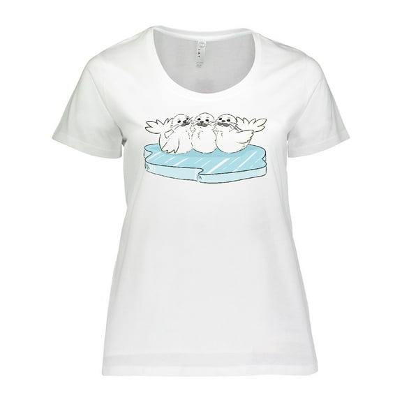Inktastic 3 Cute White Harp Seals on Ice Women's Plus Size T-Shirt