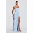 thumbnail image 4 of Light Blue Strapless Maxi Dress With High Slit And Ruched Bodice, 4 of 5