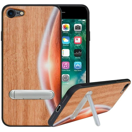 Labanema Apple iPhone 7 /iPhone 8 Case, Apple iPhone 7 /iPhone 8 Cover with Metal Kickstand, Natural Wood TPU Cover, Anti Scratch Case for Apple iPhone 7 /iPhone 8 (Moon)