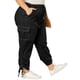 thumbnail image 4 of Pantalones cargo de mujer de talla grande Agnes Orinda con cintura elástica y cordón, con bolsillos, 1X, negro, 4 of 7
